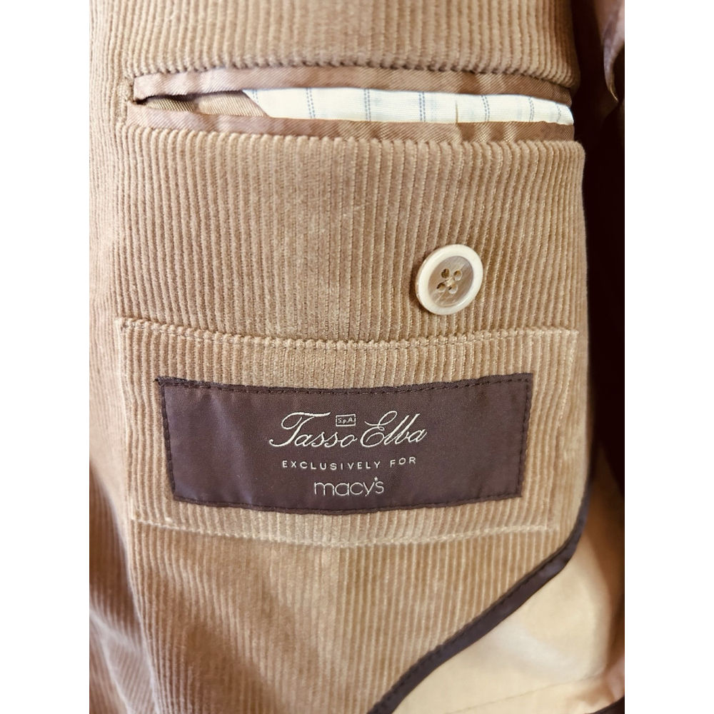 Tasso Elba Mens Tan 3 Button Corduroy Blazer Jacket Large 42-44 Sport Coat - Picture 6 of 10